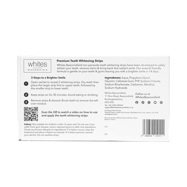Whites Beaconsfield Teeth Whitening Strips, 28 Strips (14-Day Treatment) – Non-Peroxide Formula, Enamel-Safe, Brighten Teeth Fast, Removes Coffee, Wine, Smoke Stains, Safe for Sensitive Teeth