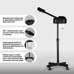 Professional Facial Steamer with LCD Screen, Timer, for Salon SPA Face Care, Height Adjustable, Black