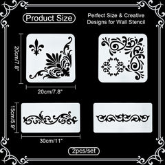 INFUNLY 4PCS Corner Stencils for Painting Flower Border Wall Stencil Large Square Lace Tile Stencil Corner Furniture Stencils Reusable DIY Art Craft Template for Wood Walls Canvas Paper Fabric Floor