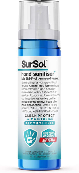 SurSol Alcohol-Free Hand Sanitiser Spray CLEAN+PROTECT it Kills 99.99% Bacteria Germs,100ml