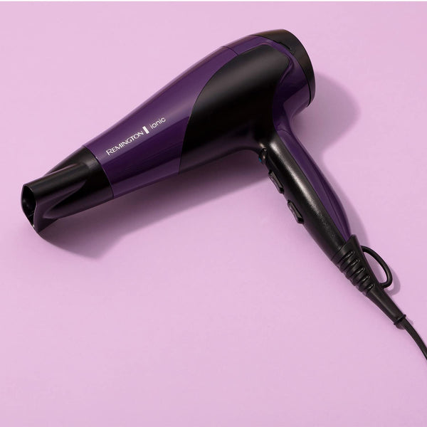 Remington Hair Dryer Ionic (Powerful, Fast Professional Styling, Diffuser, Concentrator, Ionic Conditioning for Frizz Free Hair, 3 Heat / 2 Speed Settings, Cool Shot, 2200W, Purple) D3190
