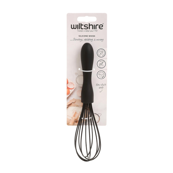 Wiltshire Silicone Whisk, Egg Whisk, Baking & Whipping Balloon Whisk, Heat-Resistant Utensil, Non-Stick, Non-Scratch, Midnight Black, 21x5x5cm