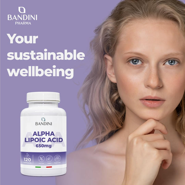 Bandini® Alpha Lipoic Acid 650mg | 120 High Strength ALA Vegan Capsules | 4 Month Supply | Alpha-Lipoic Acid Powerful Antioxidant | Maximum Absorption Aminoacid Supplement | No Synthetic Binders