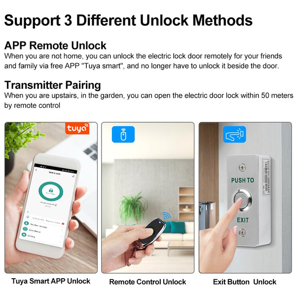 ReaIOKbii Tuya Complete Access Control System Kit, 433MHz Remote Controller Door Opener, 180kg Magnetic Lock, 30m Remote Transmitters