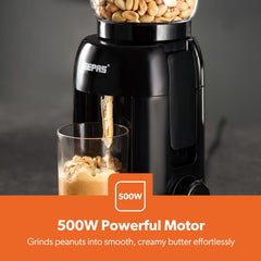 GEEPAS Peanut Butter Maker | Electric Grinder for Peanuts Cashews Almonds Hazelnuts Homemade Nut Butter with No Oils or Preservatives Needed | Transparent 756g Jar 320ml Storage Cup | 2 Year Warranty