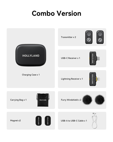 Hollyland Lark A1 Combo (2TX + 2RX + Ladeetui) Kabelloses Magnetmikrofon