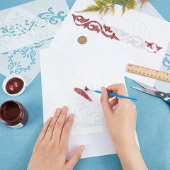 INFUNLY 4PCS Corner Stencils for Painting Flower Border Wall Stencil Large Square Lace Tile Stencil Corner Furniture Stencils Reusable DIY Art Craft Template for Wood Walls Canvas Paper Fabric Floor