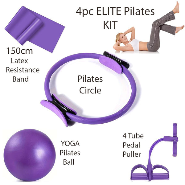 4PC ELITE PILATES KIT -PILATES BAR, Yoga Band, Pilates Band, Pull Up Band, YOGA EQUIPMENT, BOOTY Bands, BODY TRIMMER, Waist & Ab Shaper, Arms, Chest, Sit Up Pull ROPE (4PC ELITE Pilates Kit)