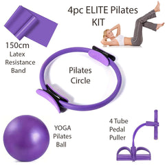 4PC ELITE PILATES KIT -PILATES BAR, Yoga Band, Pilates Band, Pull Up Band, YOGA EQUIPMENT, BOOTY Bands, BODY TRIMMER, Waist & Ab Shaper, Arms, Chest, Sit Up Pull ROPE (4PC ELITE Pilates Kit)