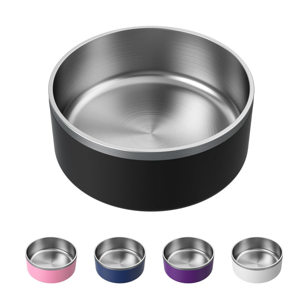 WENBOKMIN Dog Bowl, Stainless Steel Dog Food and Water Bowl with Non Slip Quiet Bottom, Easy to Clean, Dishwasher Safe, 64oz, Black