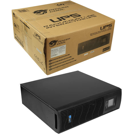 Powercool Intelligent Rackmount UPS Series, Uninterruptible Power Supply, 3000VA, 3U, 2 x UK Socket, 3 x IEC 320 C13, 2 x RJ45, 1 x USB, Stand Alone, Rack Or Wall Mountable | Black