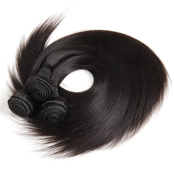 Straight Brazilian Virgin Human Hair Weave 3 Bundles Silky Straight 12A Grade Unprocessed Human Hair Extensions For Black Women Natural Black 100g/pc (Straight Hair Bundles, 10 12 14 Inch)