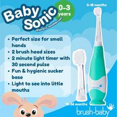 New brush-baby BabySonic Electric Toothbrush for Toddlers, Battery Powered, Extra Soft Bristles for Gentle Cleaning, for Ages 0-3