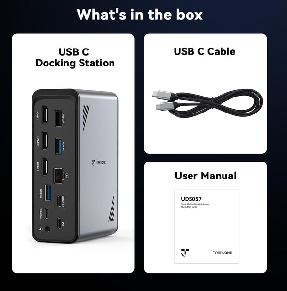 TobenONE 18 in 1 Laptop Docking Station 3 Monitors, Triple 4K Display