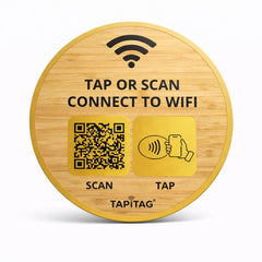 TAPiTAG Bamboo WiFi Porter – NFC Tap & QR Code WiFi Sign | Connect to WiFi in Seconds | No App Required | No Subscription | Custom Landing Page | Café, Airbnb, Hotel & Office (70mm)