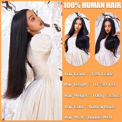 Straight Brazilian Virgin Human Hair Weave 3 Bundles Silky Straight 12A Grade Unprocessed Human Hair Extensions For Black Women Natural Black 100g/pc (Straight Hair Bundles, 10 12 14 Inch)