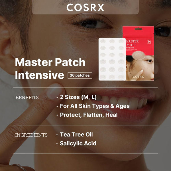 COSRX Master Pimple Patch Intensive 36 Patches Value Pack | Patch in 2 Sizes | Oval Hydrocolloid Pimple Patches with Tea Tree Oil fot Spot, Zit, Pimple Treatment