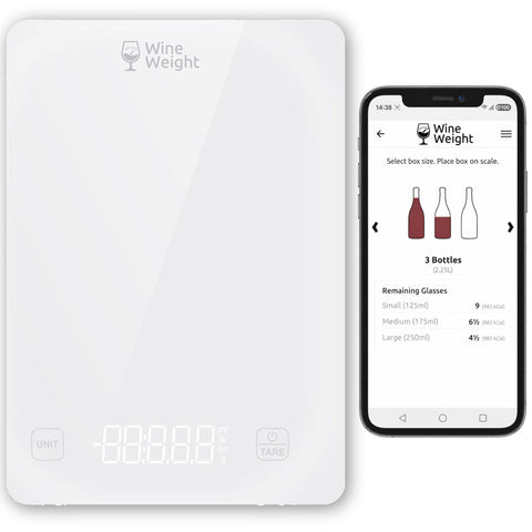 WineWeight Smart Kitchen Scale – Dual-Use App-Connected Boxed Wine Measure for Glasses/Bottles + Precision Kitchen Weighing with Tempered Glass Design