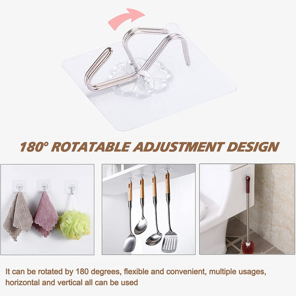 30 Pcs Self Adhesive Heavy Duty Wall Hooks, 22 lb/10 kg Max, Transparent Strong Adhesive Sticker Hook Wall Hook, No Drilling Sticky Hanging Hooks for Bathroom Kitchen Corner Shower Caddy Shelf Basket