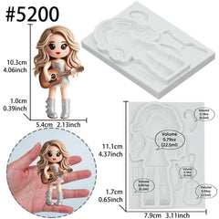 Taylor Fondant Silicone Mold 4" Girl Singer for Cake Decoration, Cupcake Topper, Candle, Wax, Clay Crafts