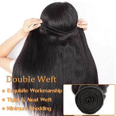 Straight Brazilian Virgin Human Hair Weave 3 Bundles Silky Straight 12A Grade Unprocessed Human Hair Extensions For Black Women Natural Black 100g/pc (Straight Hair Bundles, 10 12 14 Inch)