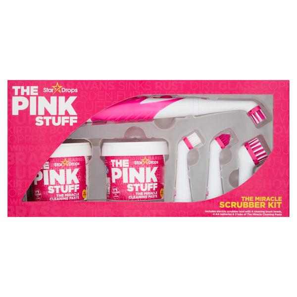 Stardrops - The Pink Stuff - The Miracle Scrubber Kit - 2 Tubs of The Miracle Cleaning Paste With Electric Scrubber Tool and 4 Cleaning Brush Heads