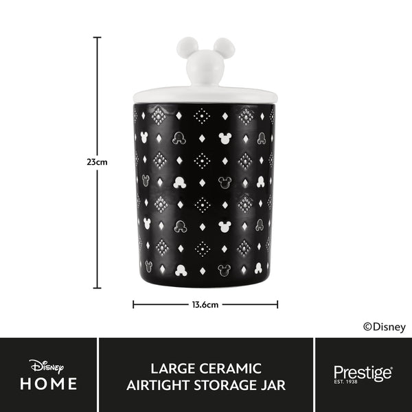 Prestige Disney Monochrome Mickey Mouse Kitchen Canisters Set of 3 - Airtight Ceramic Storage Jars With Lids, Black & White