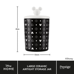 Prestige Disney Monochrome Mickey Mouse Kitchen Canisters Set of 3 - Airtight Ceramic Storage Jars With Lids, Black & White
