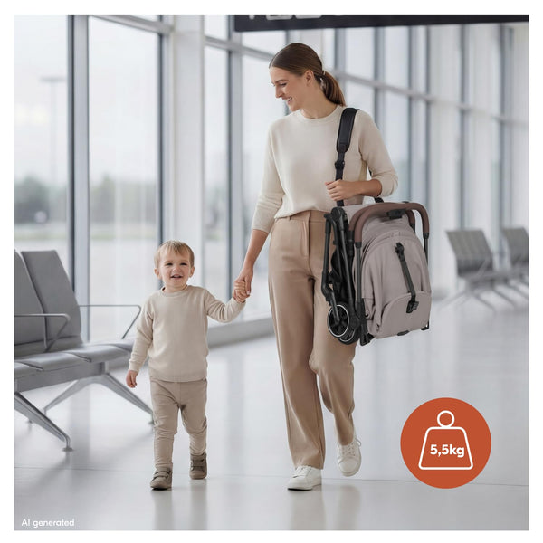 Hauck Lite N Care, Dark Anthracite - Cabin Approved, Ultra Light Carbon Fibre Pushchair (5.5 kg), Compact City & Travel Stroller with Carry Strap, One-Hand Fold, Fully Reclining from Birth to 22 kg