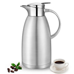Osrioal 2.3L Thermal Coffee Carafe with Press Button Top, Stainless Steel Insulated Coffee Pot, Double-Walled Vacuum Jug, Thermal Jug Dispenser, for Hot and Cold Drinks, Silver