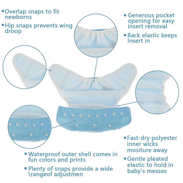 Deuson 7Pcs Baby Cloth Nappies Reusable Pocket Nappy Washable Adjustable Cloth Diapers Super Absorbent Cloth Nappies Multi-Color Comfortable Cloth Diapers for Baby Infants Boys Girls N