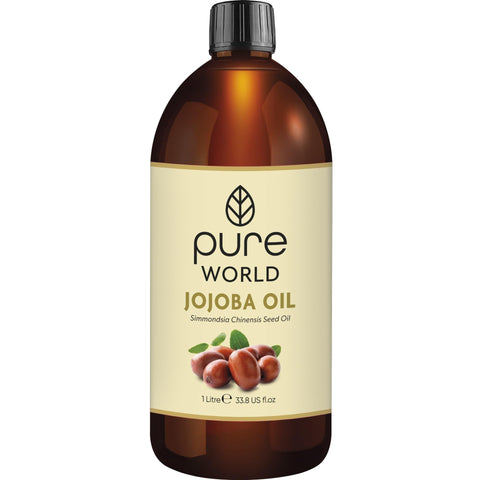 Pure World Natural Jojoba Oil 100% Pure and Undiluted 1 Litre 1000ml. Cold and Freshly Pressed Premium Quality Jojoba Oil – Skin, Nails, Body and Face, Vegan