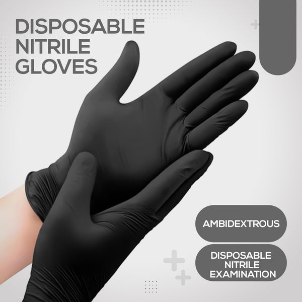 Black Nitrile Disposable Gloves - Latex-Free, Powder-Free, Pack of 100, Strong and Puncture-Resistant, Medical, Food Handling, Tatoo Barber Shop Gloves (Large)