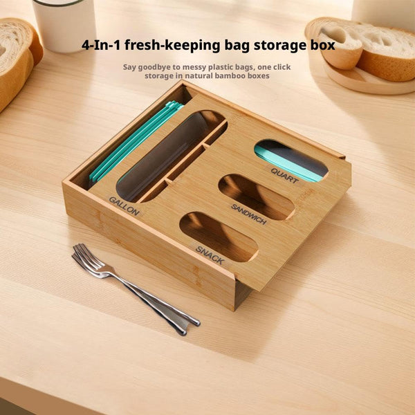 SHUZHENG Food Ziplock Bag Storage Organizer For Kitchen Drawer, Bamboo Baggie Holder,Bamboo Organizer, Compatible with Gallon, Quart, Sandwich and Snack Variety Size Bag