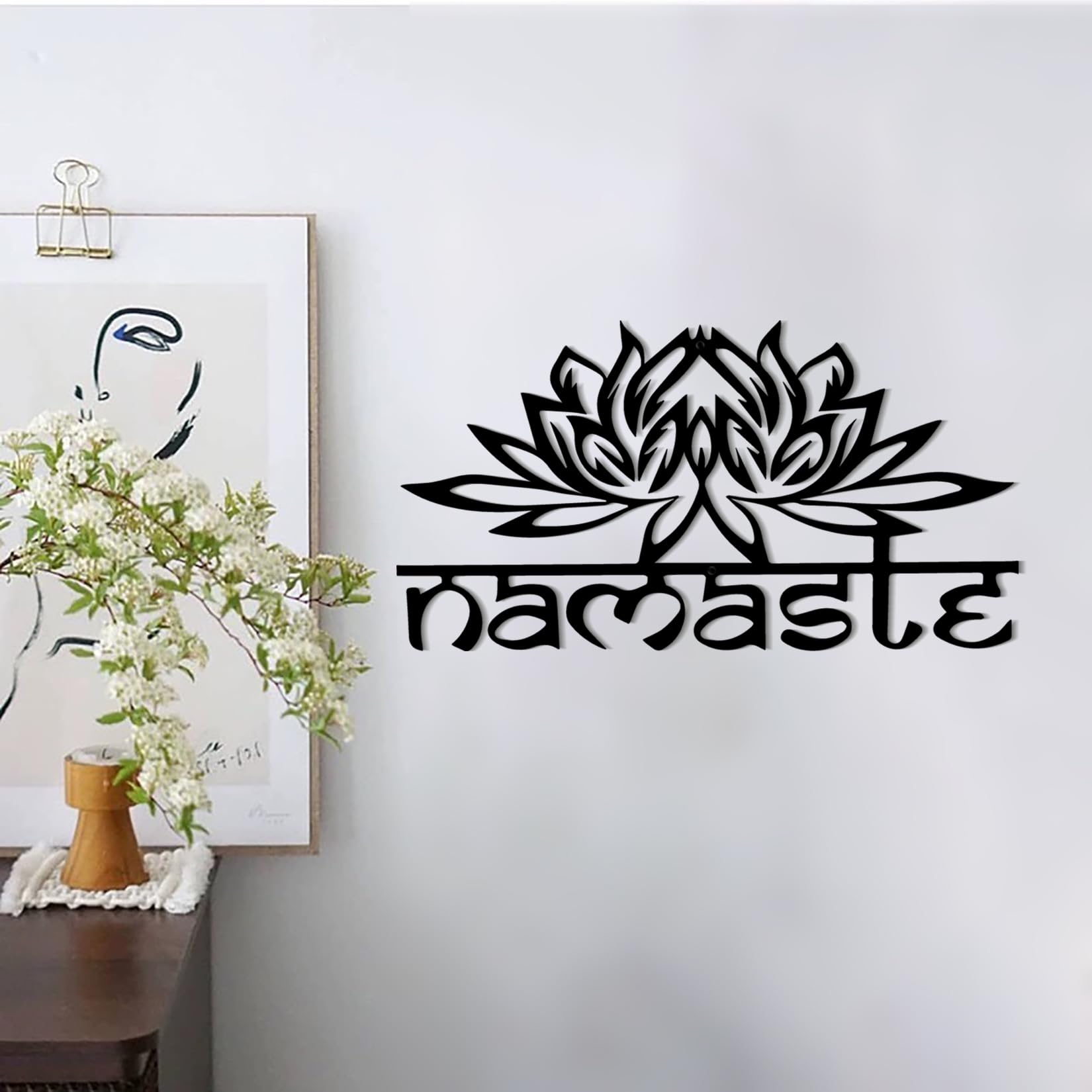 DUOOLN Metal Mandala Wall Decor,Black Modern Lotus Flower Metal Wall Art,Lotus Spiritual Meditation Decorative，Sacred Geometry Wall Art Sign for Home Bedroom Living Room Office Yoga Studio
