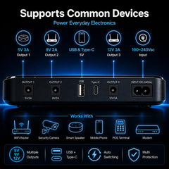 SKE Mini UPS UK DC20000mAh Battery Backup & Surge Protector UK Uninterruptible Power Supply for Router Modem USB Type-C Mini UPS 5V/9V/12V