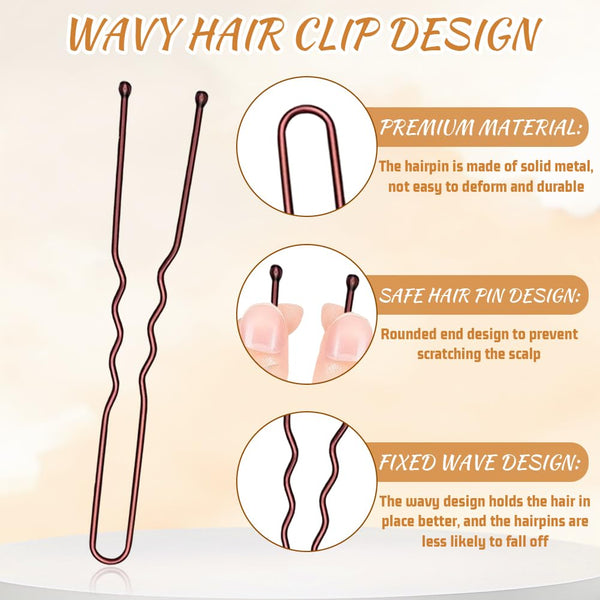 Aucuu 300 Pcs Bobby Pins Kit, Hair Pins for Women, Hair Grips, 100 Black Waved Hair Pins (50pcs L+50pcs S), 100 Black U Shaped H-air P-ins, 100 White Elastic Bands, with Storage Box