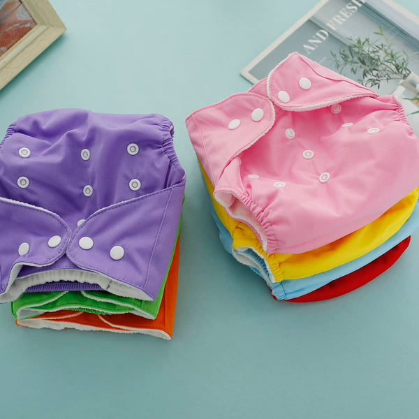 Deuson 7Pcs Baby Cloth Nappies Reusable Pocket Nappy Washable Adjustable Cloth Diapers Super Absorbent Cloth Nappies Multi-Color Comfortable Cloth Diapers for Baby Infants Boys Girls N
