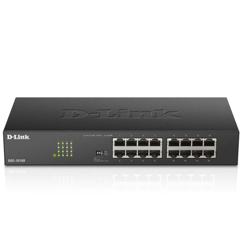 D-Link DGS-1016D 16-Port Green Ethernet Copper Gigabit Switch, Hub, Internet Splitter, Metal, Fanless, Plug and Play - UK Model, black DGS-1016D