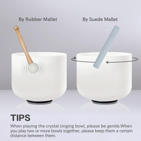 CVNC 432HZ 7-12 Inch Set of 7 Pcs Frosted Quartz Crystal Singing Bowls Set with 2 Pcs Carry Case Bags for Sound Healing Meditation