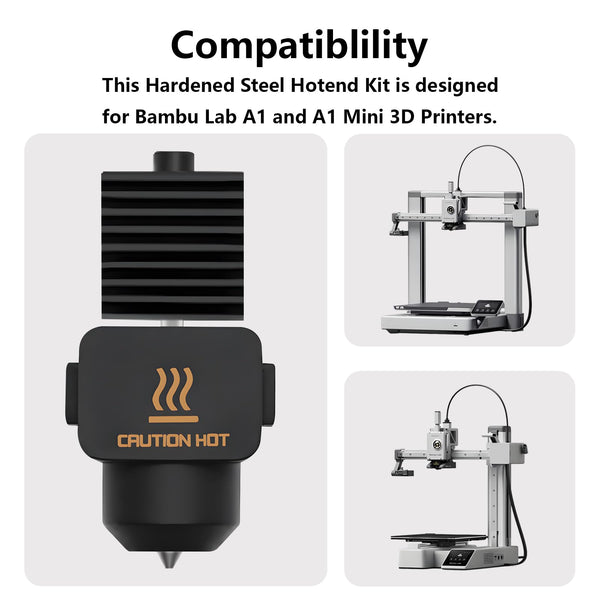 A1, A2L Hardened Steel Hotend Kit, 3D Printer Print Head Hot End Heating Block Kit with 0.4mm Leak-proof Integrated Nozzle and Silicone Socks for Bambu Lab A1/A1 Mini/A2L