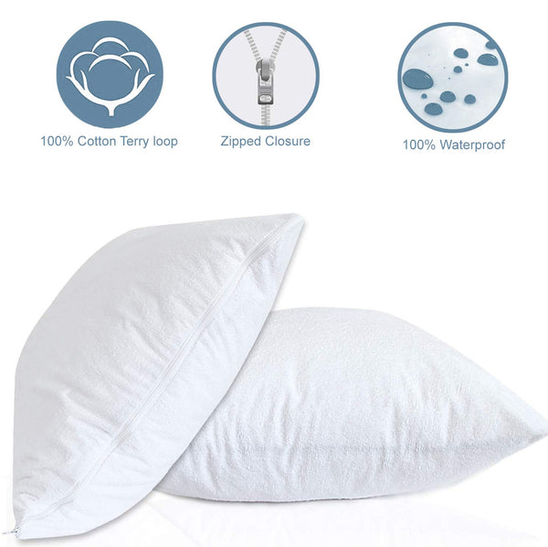 Luxury Terry Towelling Waterproof Zipped pillow protectors, Pair