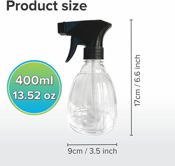 Empty Spray Bottle Plastic Bottles Essential Oil Gardening Trigger Sprayer Reusable Fine Mist Travel Party Barbershop Plant Mist Kitchen Bathroom Organic Cleaning Hair Salon 400ml (2PC)