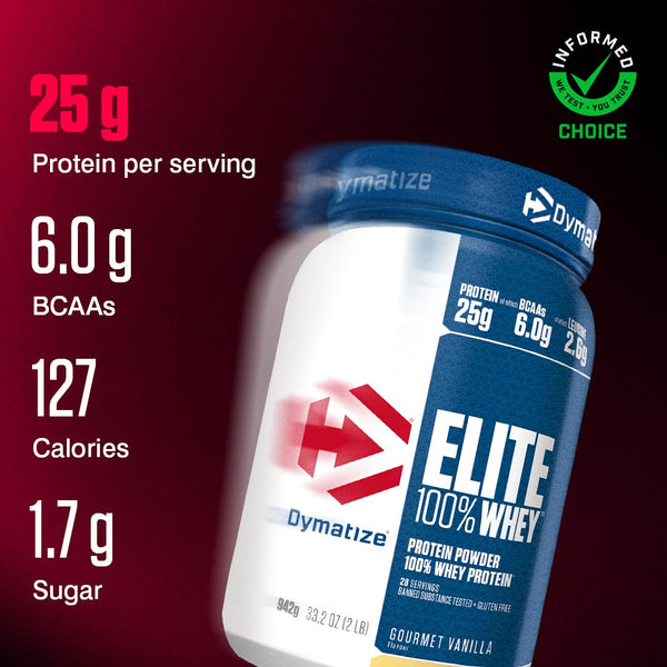 Dymatize Elite 100% Whey Gourmet Vanilla 942g - High Protein Low Sugar Powder + Whey Protein and BCAAs
