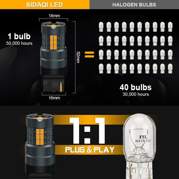 Sidaqi T20 7440 LED Amber Yellow CANBUS Error Free 25W 4800LM 30SMD 3020 Chips Super Bright Anti Hyper Flash 582 W21W LED Indicator Bulb for Front and Rear Turn Signal Light 12-24V (Pack of 2)