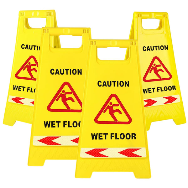 Caution Wet Floor Sign,4 Pack,24 Inches Bilingual Warning Signs,2-Sided Fold-Out,A Frame Safety Wet Floor Signs Commercial (Yellow)