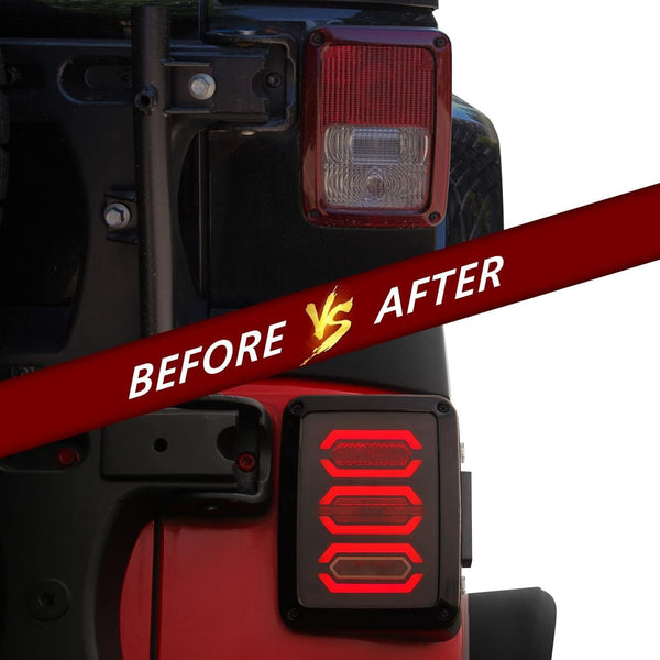 DKMGHT LED Tail Lights for Jeep Wrangler JK JKU 2007-2018, [DOT Approved] [Smoked Lens] [Plug n Play] Jeep JK Accessories Gen4 Devil's Eye Smoked