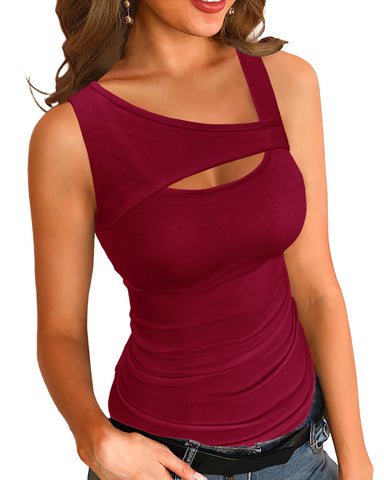 Necooer Tank Tops for Women Sleeveless Cutout Ribbed Fashion Sexy Spring and Summer Classic Slim Yoga Tops (Small,Wine)