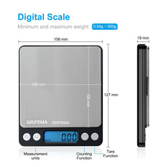 GRIFEMA GA2003 Digital Kitchen Scales with Trays 0.05g-500g Silver