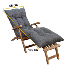 bananair - Sun Lounger Cushion Only - Thick, Soft & Comfortable - Generously Foam Filled - Outdoor Seat Cushion for Garden Furniture, Easy to Install with Hook & Loop Fasteners (195x65x15 cm, Grey)